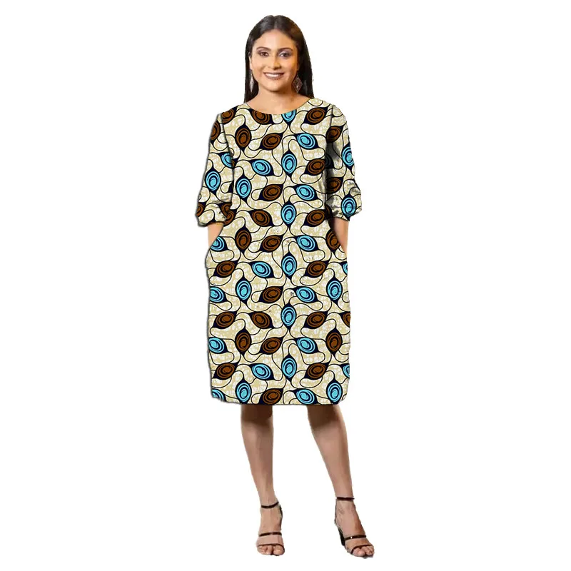 Half Sleeve African Dress Women Ankara Clothes Colorful Print National Costume Wedding/Party Wear