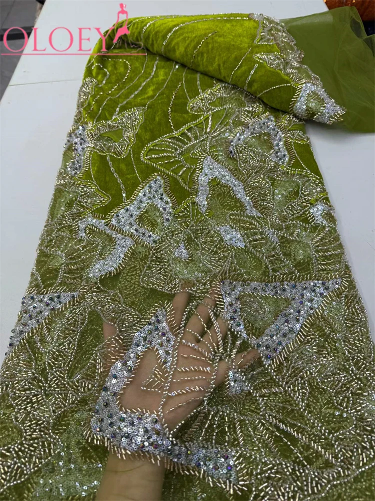 OLOEY Fashion French Embroidery Velvet Lace Fabric African Nigerian Sequin Lace Fabric For Wedding Dress