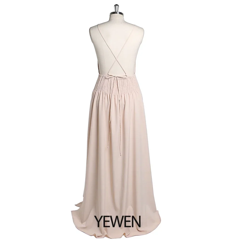 Backless V Neck Stretchy Waist Maternity Dress for Photo Shoot Side Slit Slip Dress Photography Props YEWEN