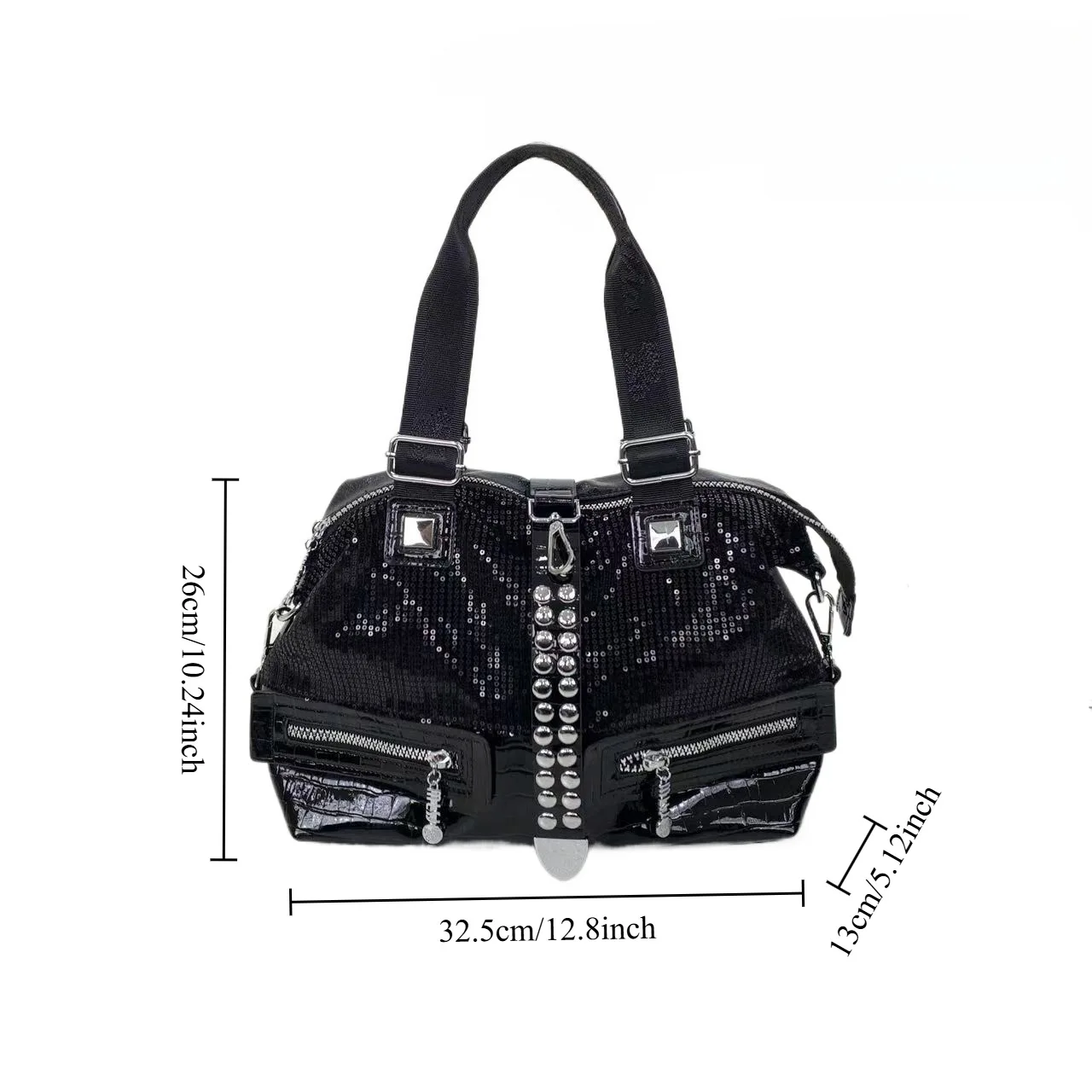

Ladies' fashion dark trendy cool hot girl handbag large capacity retro punk rivet shoulder crossbody bag rivet handbag