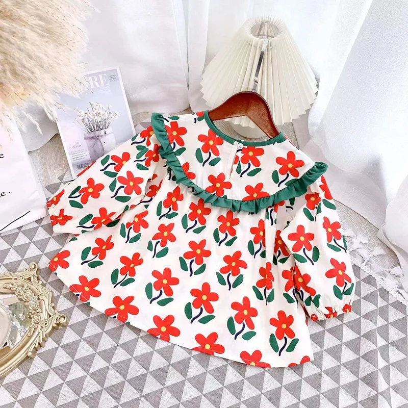 Spring And Autumn Children Clothing Kids Floral Dresses For Girls Country Style Round Neck Long Sleeve Princess Dress