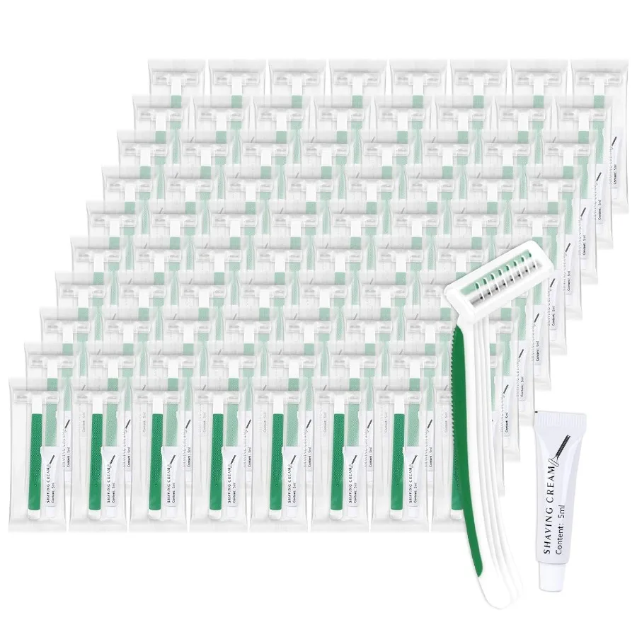 

Массовые одноразовые бритвы в индивидуальной упаковке для путешествий и экстренного использования в отеле. Укрытия. Домашние ухода за больными.