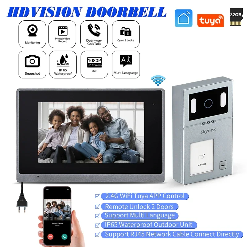 

Fast Delivery Tuya Wifi 7 Inch Full Touch Screen RFID Card HD 1080P Camera IP Wired Video Doorbell Videocitifono Access Control