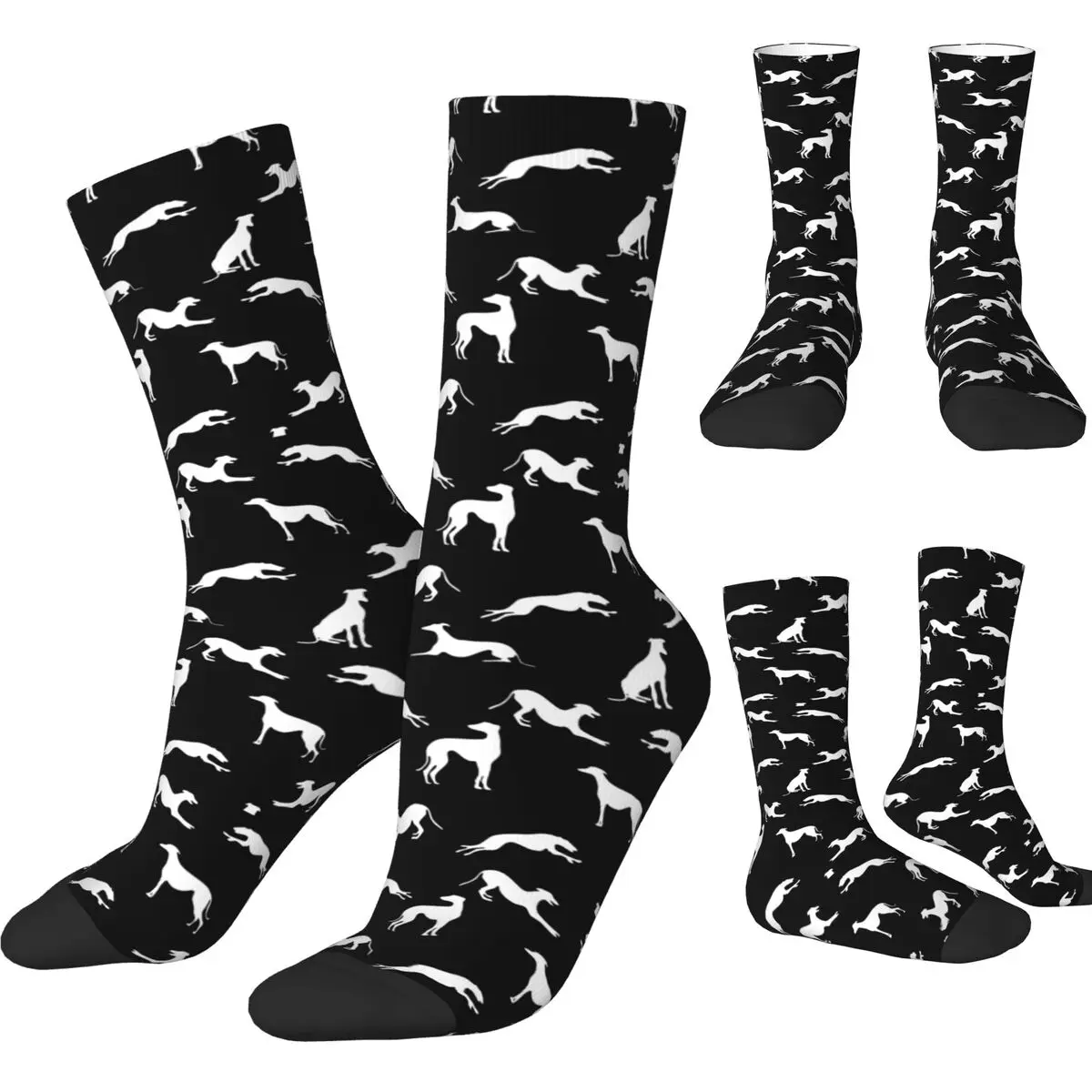 Funny Greyt Greyhound Silhouettes Skateboard Socks Whippet Sighthound Dog Polyester Long Socks for Women Men Breathable