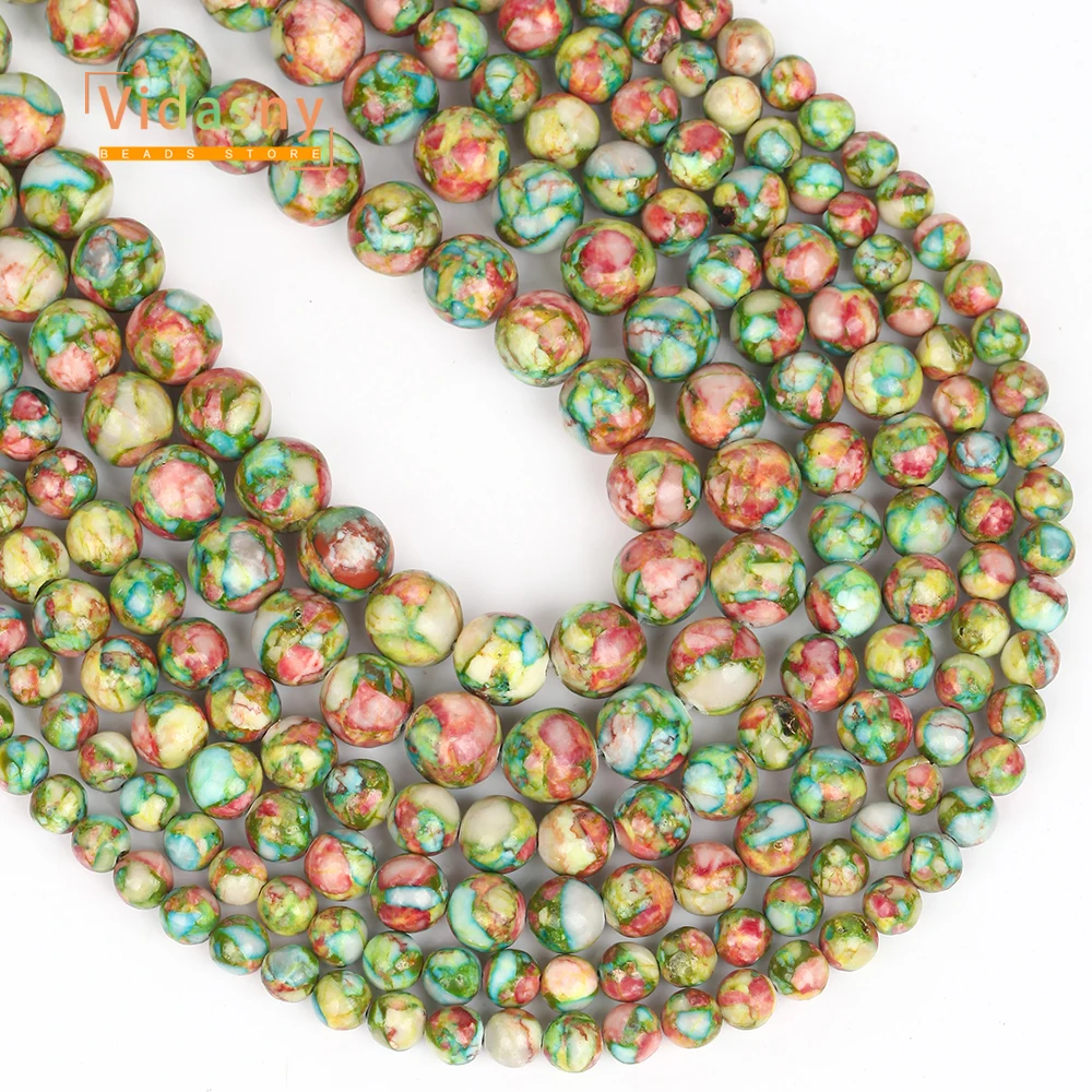 Natursteinperlen, mehrfarbig, Meeressediment-Jaspis, für die Schmuckherstellung, runde lose Perlen, DIY-Zubehör, Armband, 6 mm-10 mm, 15 Zoll – Detail 6