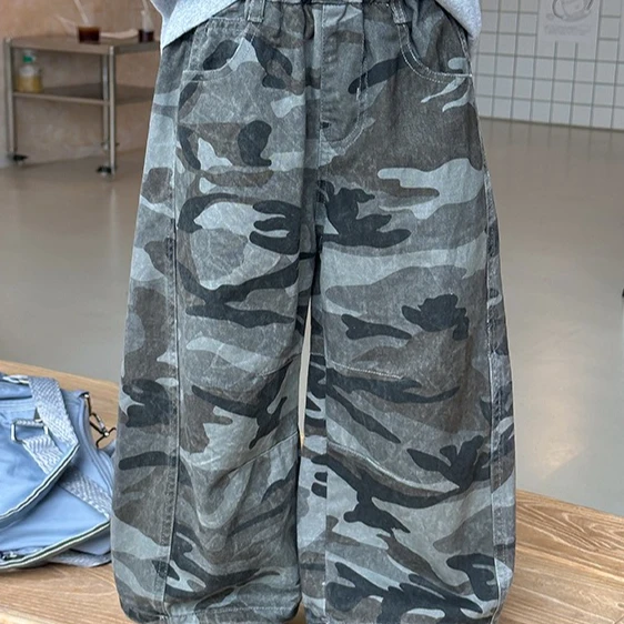 

Girl Pants 2025 Autumn New Childrens Clothing Korean Style Girl Baby Handsome Camouflage Straight Pants Casual Simple All Match