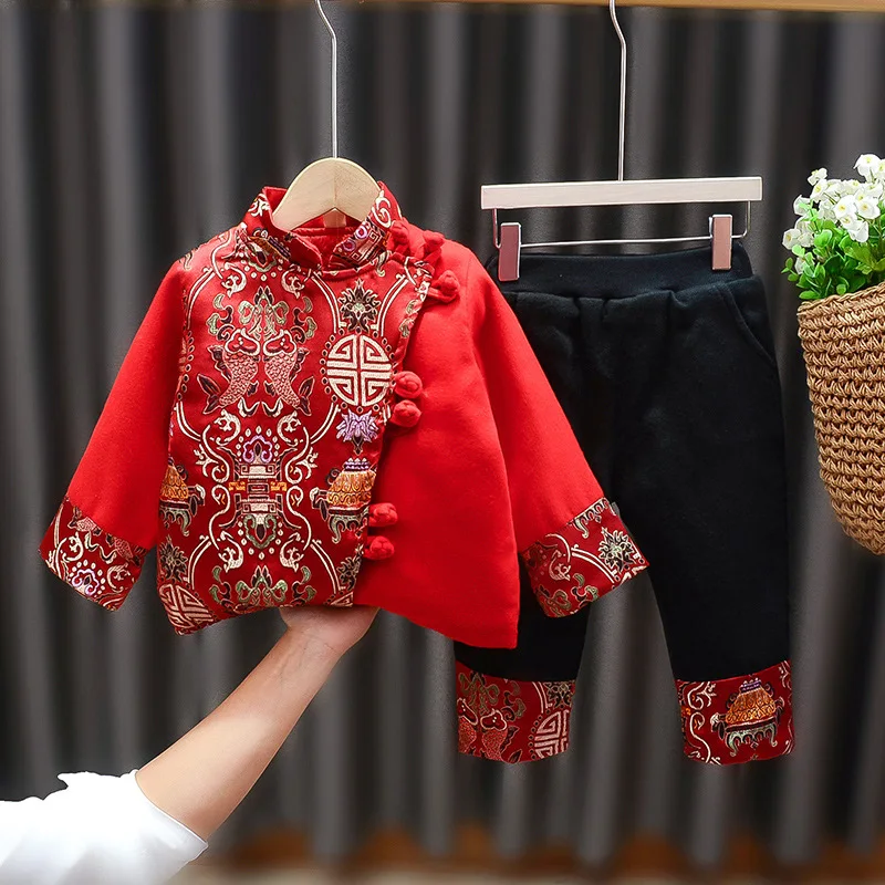 

Girls' Hanfu For Children And Children's Daily Chinese Style Plus Cotton Thickened Two-piece Boys' Chinese New Year Clothes