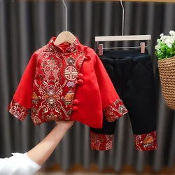 Girls' Hanfu For Children And Children's Daily Chinese Style Plus Cotton Thickened Two-piece Boys' Chinese New Year Clothes