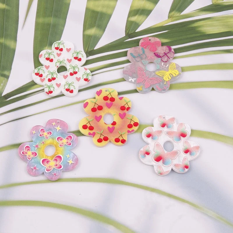 

New arrived 50pcs/lot color flowers pattern print cartoon florals beads diy jewelry garment pendant accessory