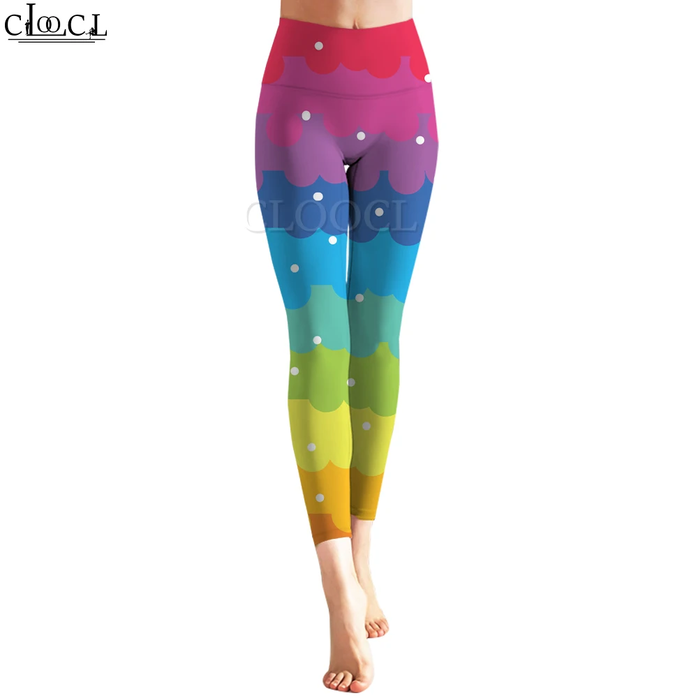 CLOOCL Leggings for Women Rainbow Stripe Print Pants Gym Workout Wear Pantalones De Mujer High Waist Soft Slim Leggings