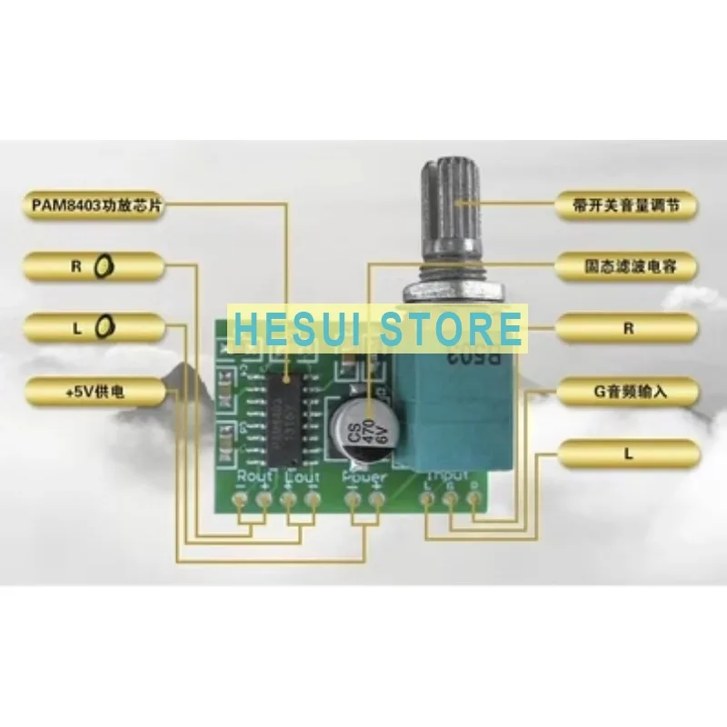 บอร์ดเครื่องขยายเสียงดิจิตอลขนาดเล็ก5V พร้อมโพเทนชิโอมิเตอร์แบบสลับ PAM8403