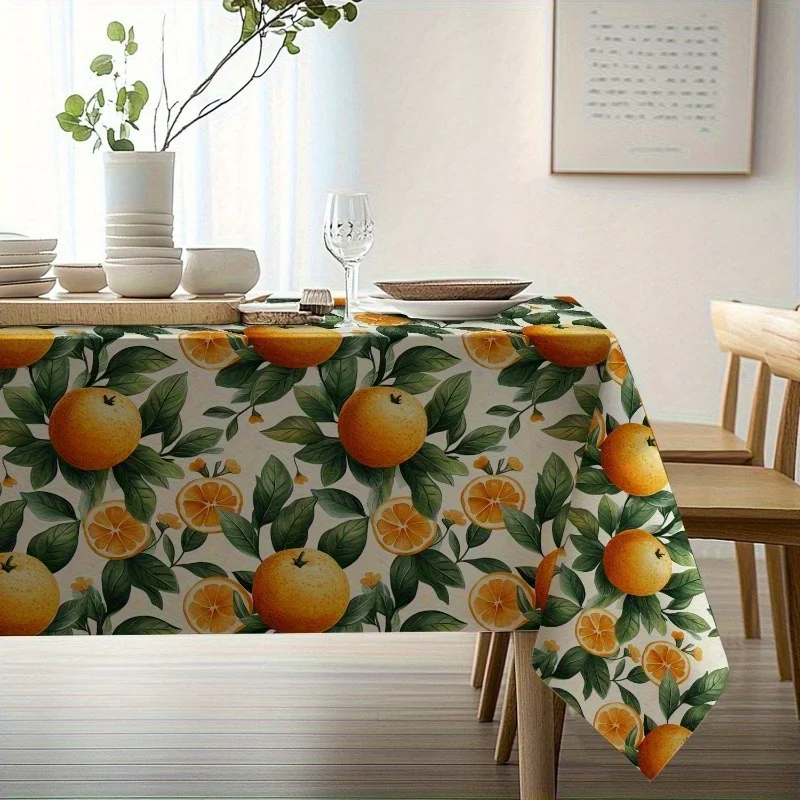 Tablecloth 1 piece - Orange fruit and flower tablecloth - Durable rectangular machine table cover
