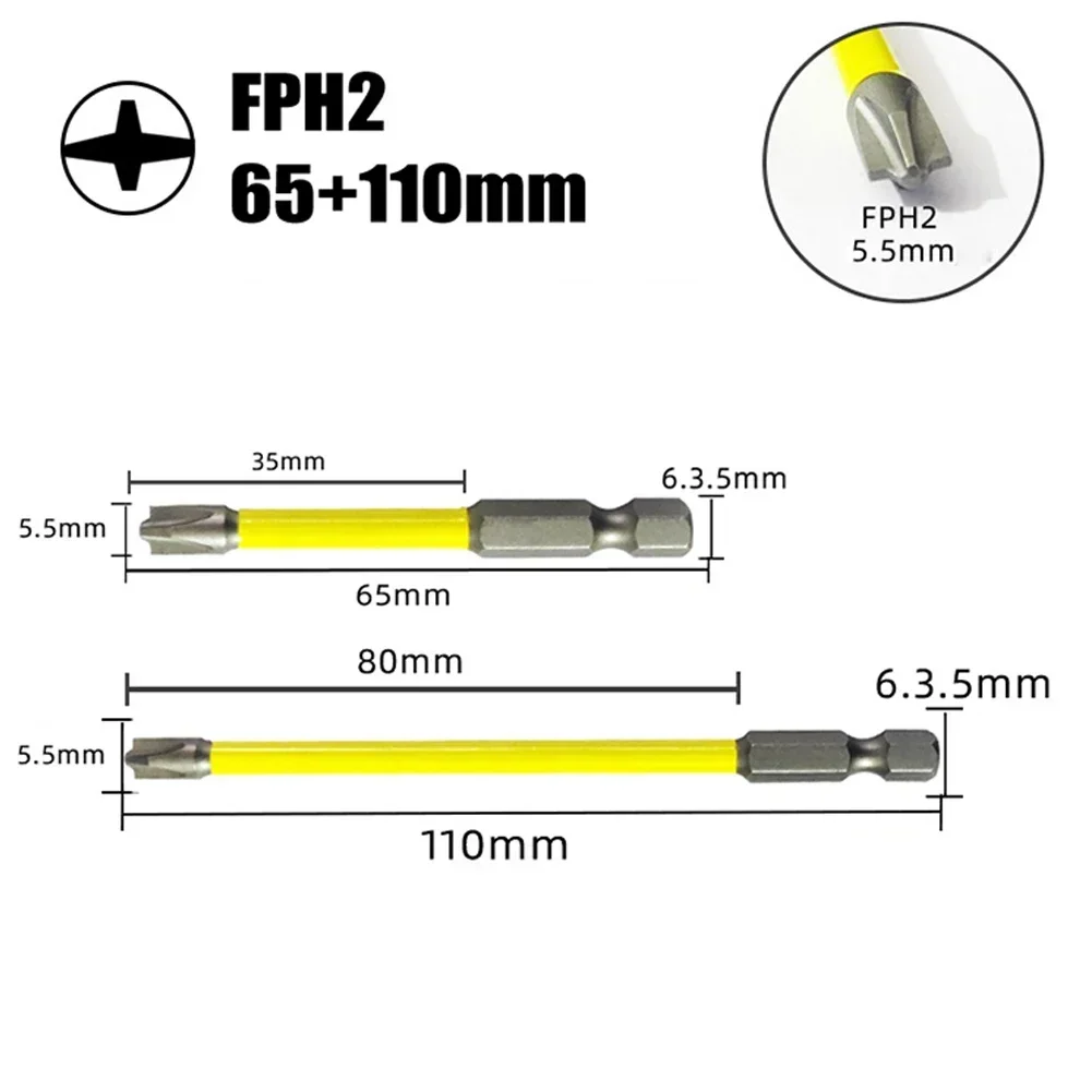 6pcs 65/100mm Magnetic Special Slotted Cross Screwdriver Bit For Electrician FPH FPZ 65-110mm Special Cross Screwdriver Bit