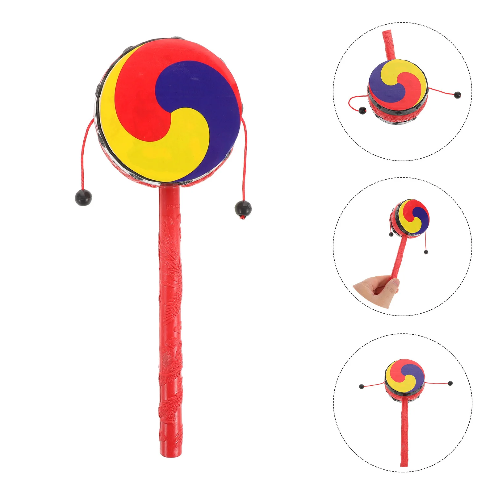 

Korean Style Rattle Drum Round Colorful Hand Drum Preschool Toddler Play Music Instrument Fun Hand Drums for Kids