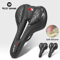 WEST BIKING Gel Silicone Bicycle Saddle Comfortable Shock Absorbing MTB Road Bike Seat Hollow Breathable Cycling Soft Cushion