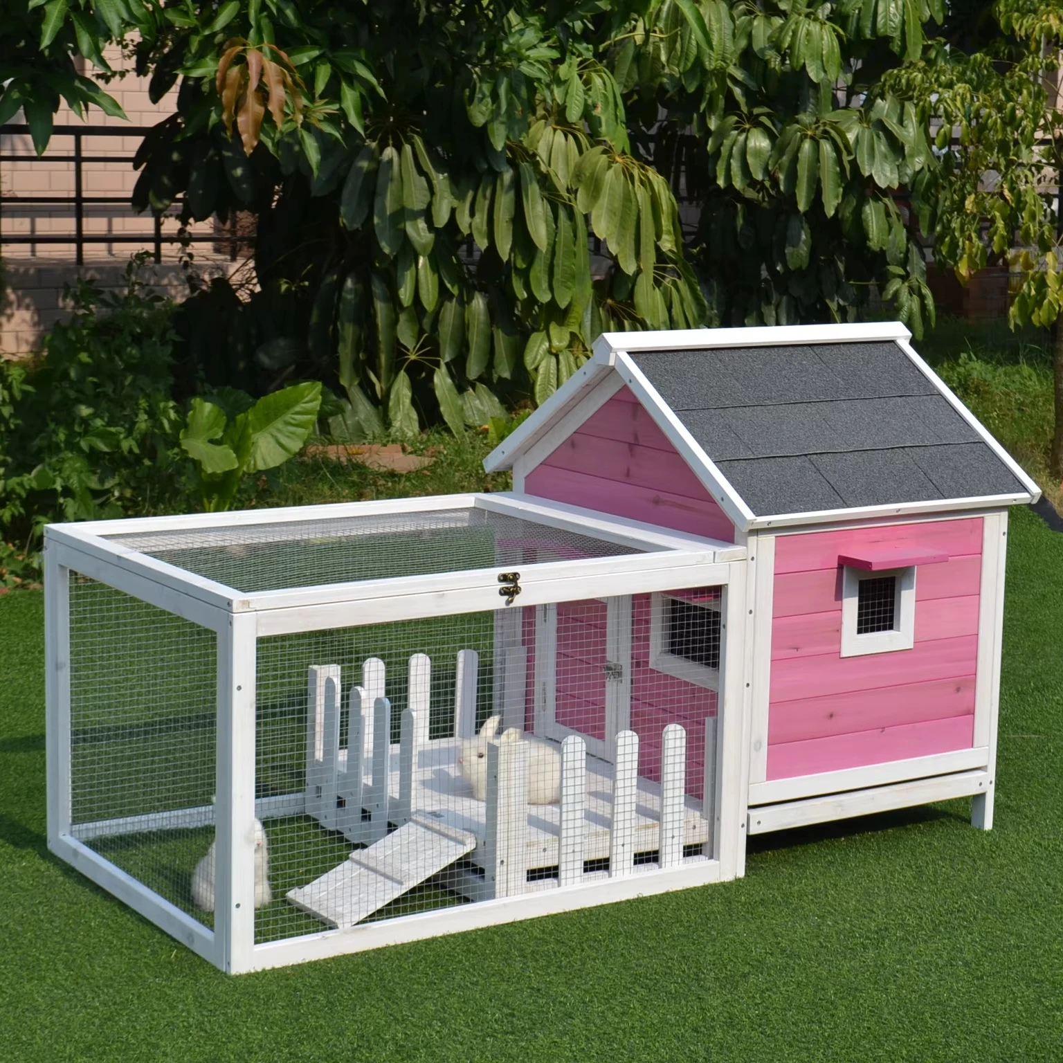 

Деревянная клетка для кроликов в помещении и на открытом воздухе с выдвижным подносом, деревянная рамповая клетка, водонепроницаемые клетки для морских свинок