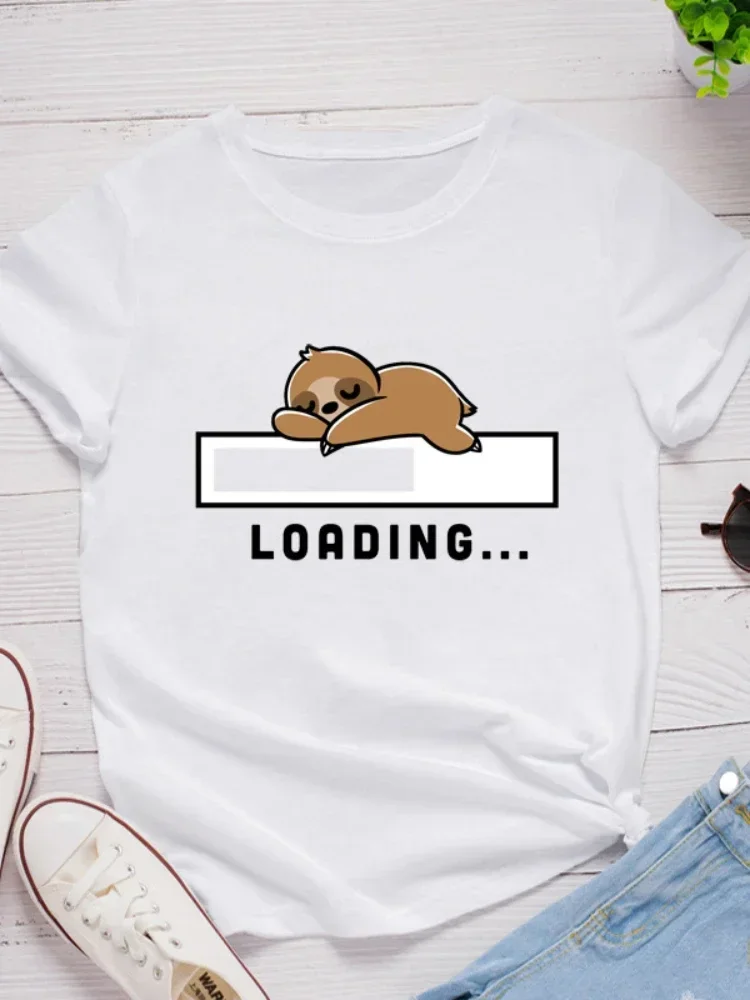 Loading Sloth Print Women T Shirt Short Sleeve O Neck Loose Women Tshirt Ladies Tee Shirt Tops Clothes Camisetas