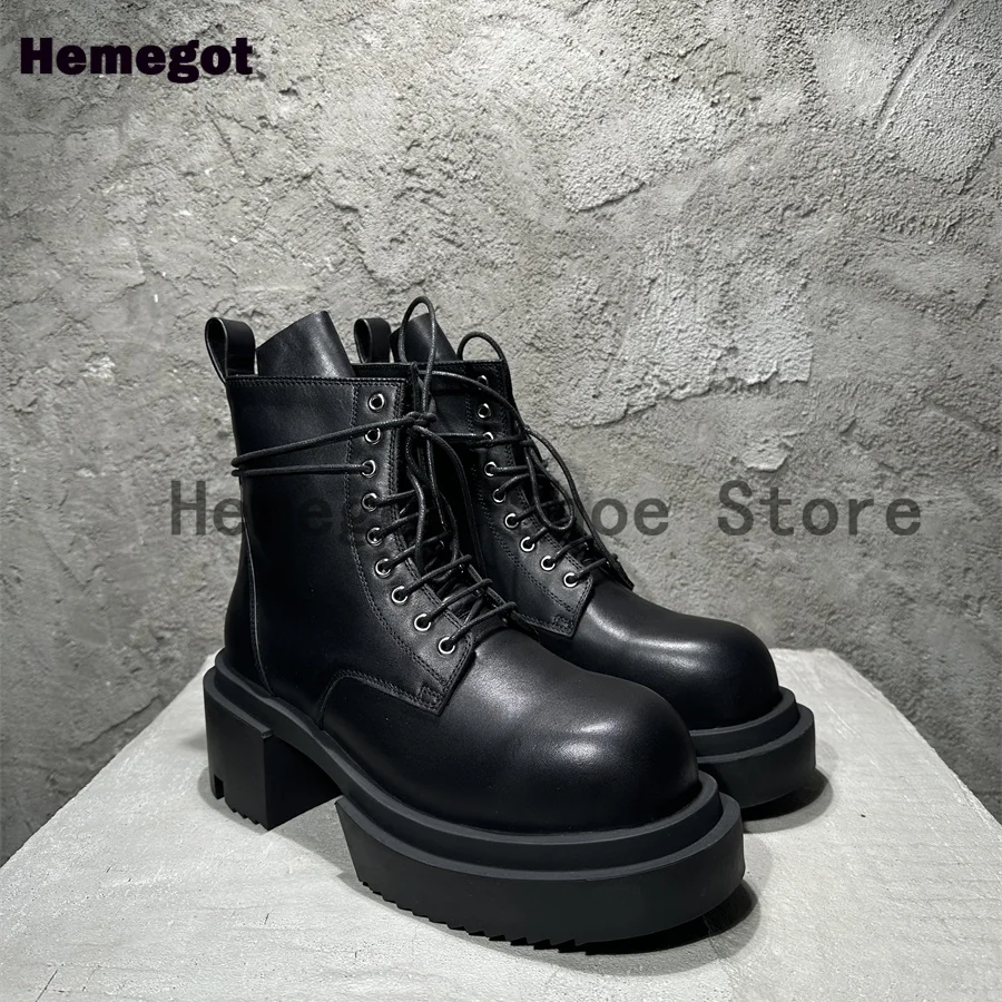 Thick Soled Men's Boots Round Toe High Top Lace-Up Booties Males Breathable Comfortable Outdoor Casual Shoes Handmade Men Botas