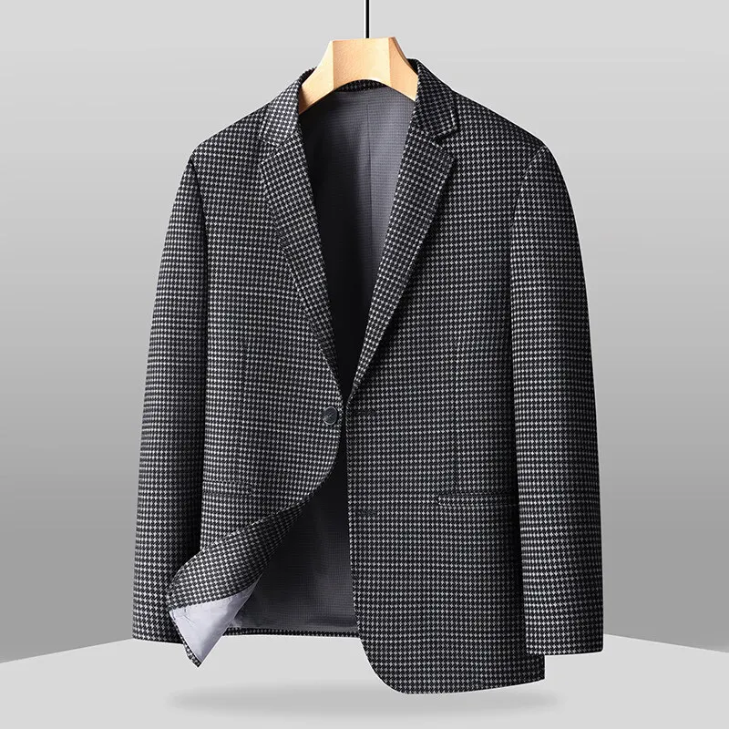

Мужской пиджак KIDWHXR весна-осень, модный клетчатый однобортный пиджак, приталенный, с длинным рукавом, повседневный, универсальный, мужская верхняя одежда