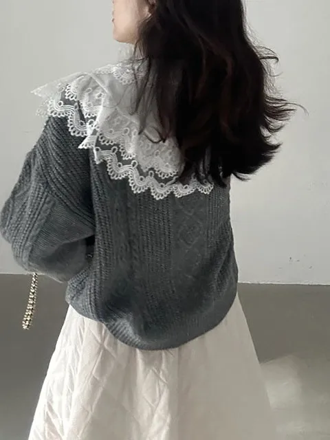 Dolce staccabile colletto in pizzo maglione lavorato a maglia set autunno inverno da donna nuovo design Sle senso maglieria vestibilità ampia lunga sve