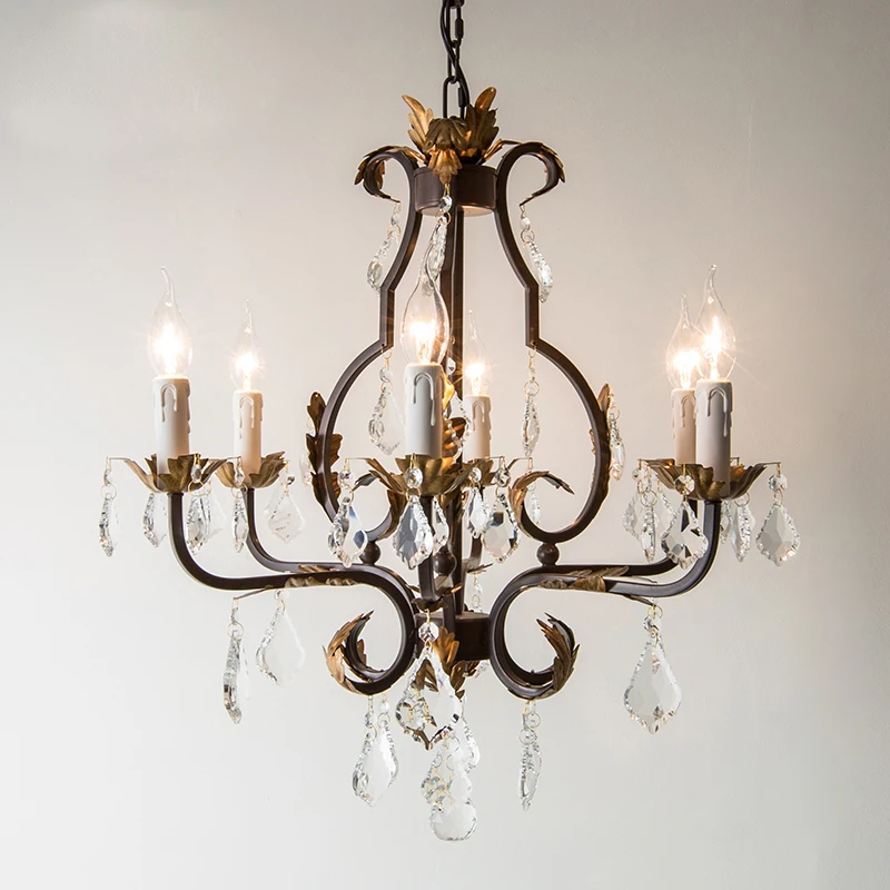 Farmhouse Crystal Chandelier Light Retro Rustic Hanging Light For Restaurant Home Decor Lustre