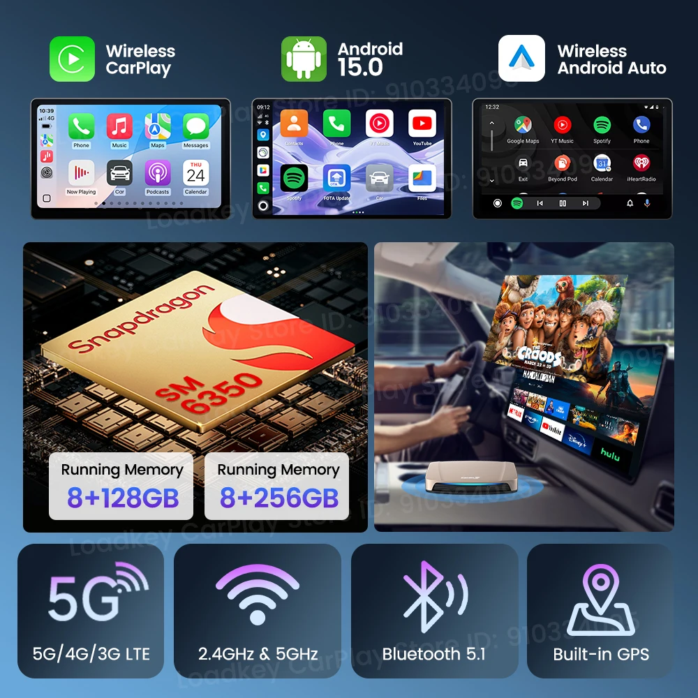 128GB Carlinkit Ultra1 Android 15 Wireless Adapter Android Auto Ai Box For Car Radio Support Spotify Netflix Youtube 8Core WIFI6