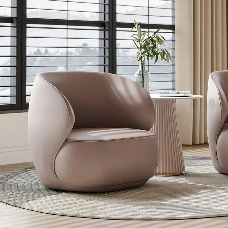 Modern Frosted Velvet and Anti Cat Scratch Leather Barrel Chair