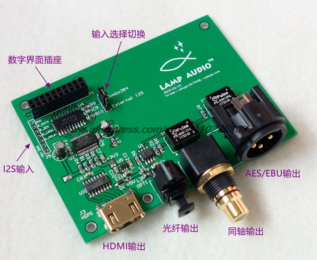 XMOSAmanero إيطاليا USB واجهة رقمية I2S/IIS إلى لوحة إخراج SPDIF AES البصرية المحورية