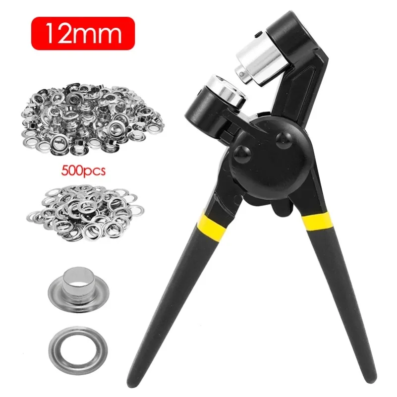 FOR  Belt Craft Rubber Poster Eyelet Setter Tarp Leather CanvasHandheld Hole Punch Pliers Grommet Tool Kit 500 Grommets 12mm