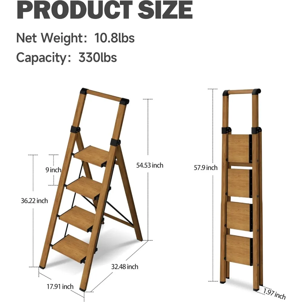 مقعد ألومنيوم خفيف الوزن قابل للطي مع دواسات واسعة، سعة 330 رطل، قبضة يد مريحة، مثالي للاستخدام المنزلي #6