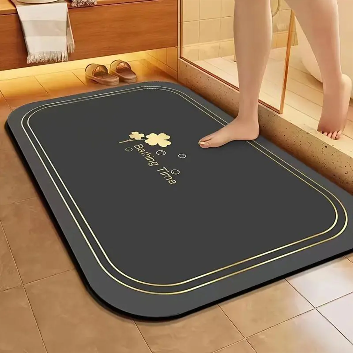 Square Non-Slip Bathroom Mat – Printed Diatomaceous Earth Mat (Suitable for Bathrooms, Toilets and Entryways)