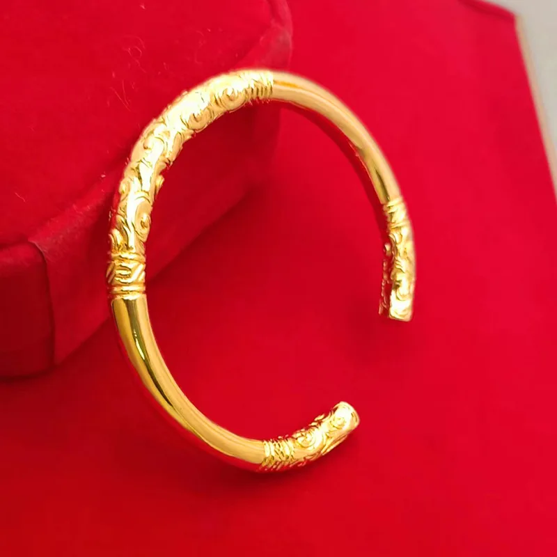 9999 gold hoop stick with auspicious cloud bracelet, open hand ring, ancient method inherited bracelet for both men and women