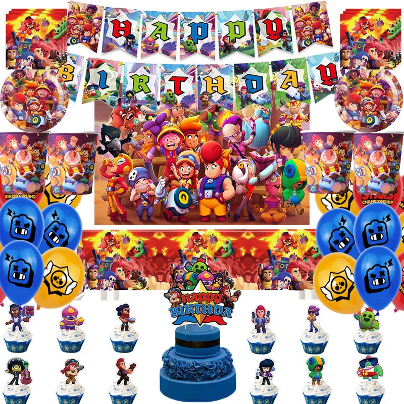

Children's Birthday Decoration Party Supplies Wilderness Duel Game Theme Balloons Party Kit Tableware Straw Cup Plates Kids Toy