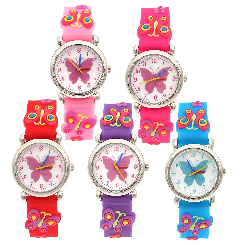 New Fashion Pretty Cute Girls Bambini Orologi 3D Cartoon Farfalla Cinturino in silicone Piccoli bambini Neonati Regali di compleanno Orologio