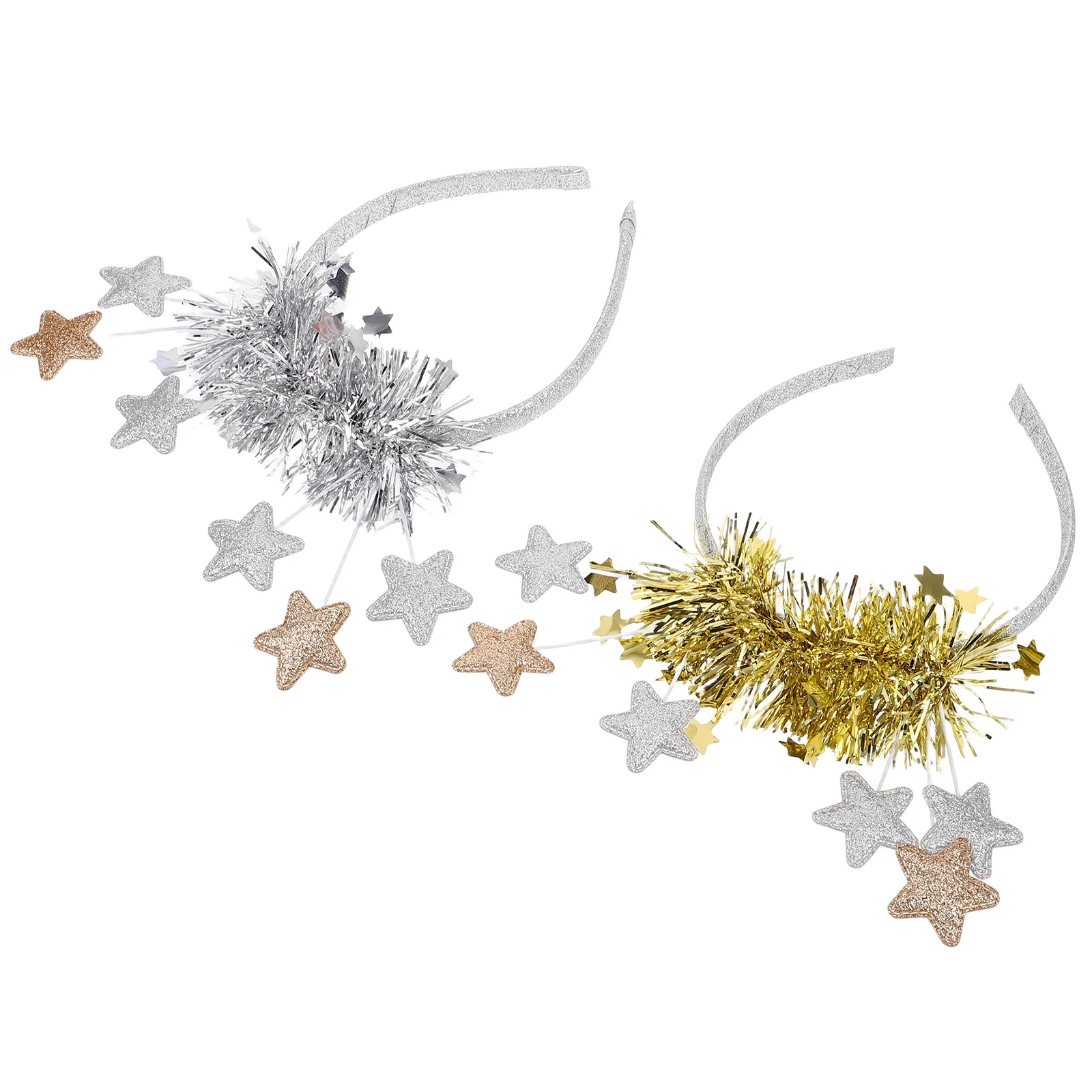 

2pcs Christmas Star Headband Bopper Headpieces for New Year Party Glitter Tinsel Star Headbands Custom Party Accessories