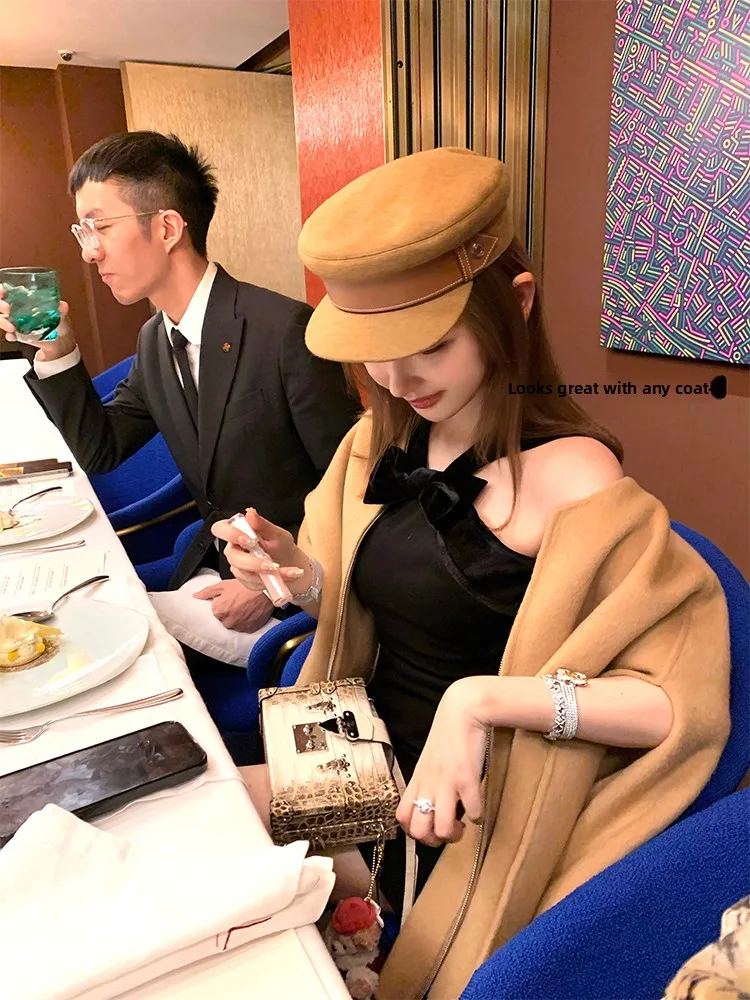 Vestido Ne DOGGYQIN Serie Miu con Lazo en el Cuello y Espalda en U, Falda Corta para Mujer, Otoño Invierno, Color Puro, Es...