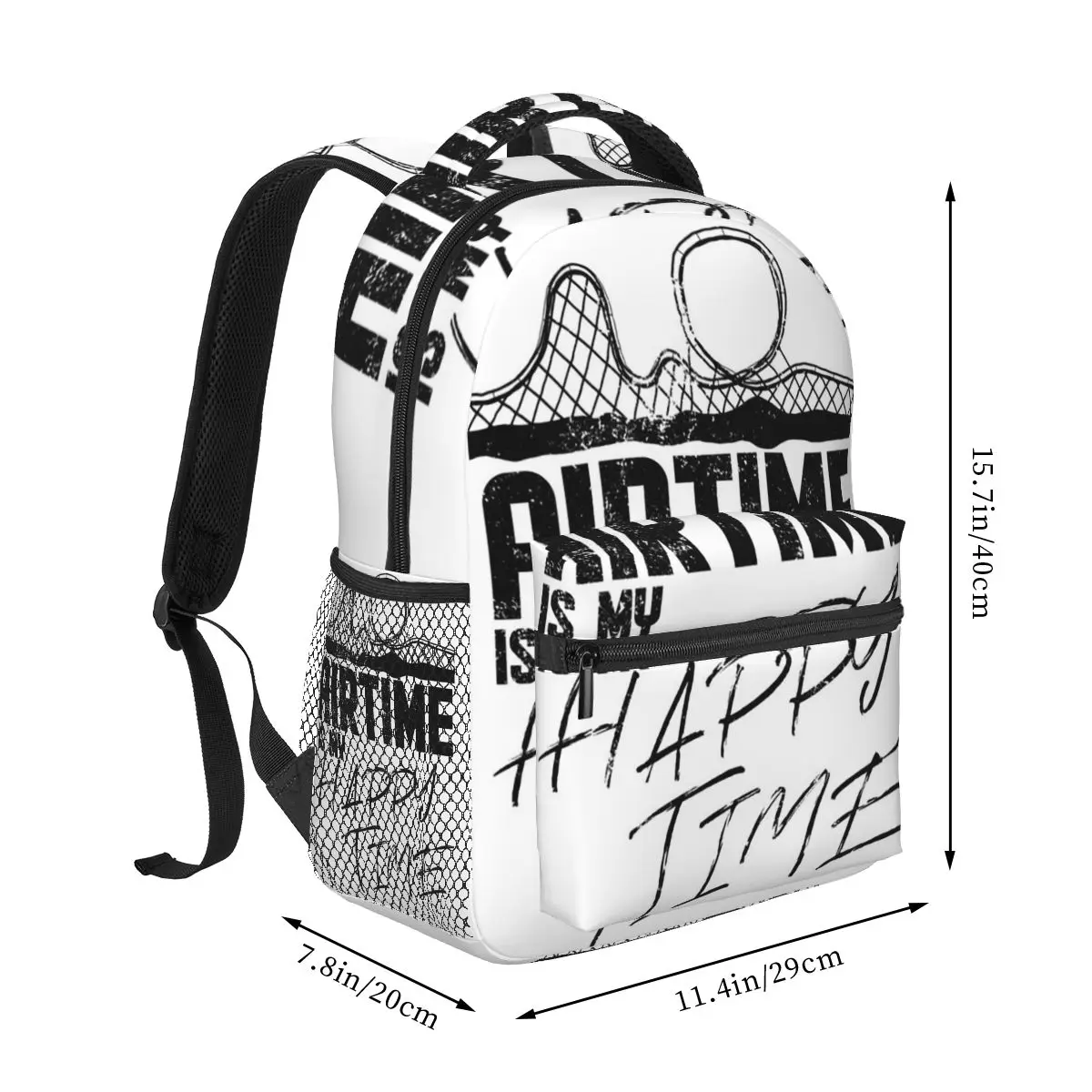 Airtime Is My Happy Time I Funny Rollercoaster Enthusiast Design Backpacks Bookbag School Bags Laptop Rucksack Shoulder Bag