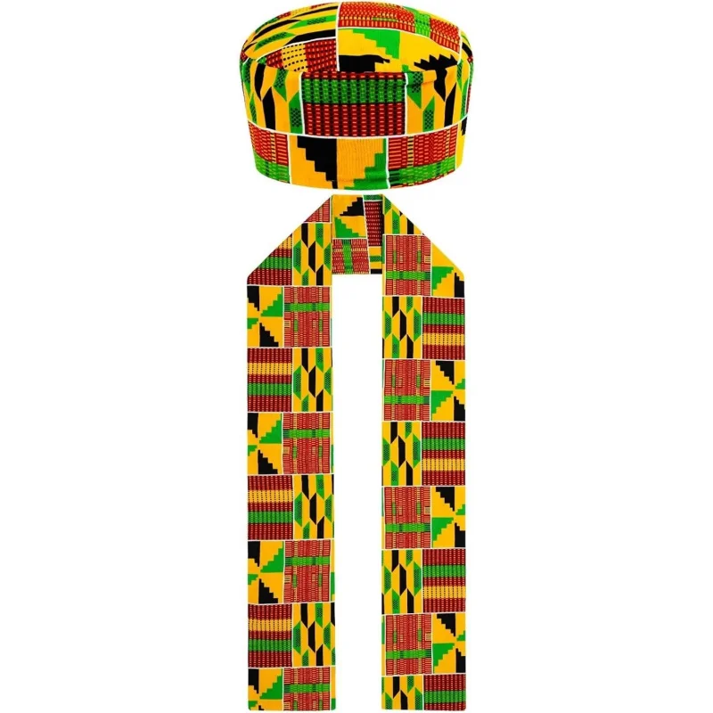 

Dashiki Kufi Hat and Kent African Print Scarf 2Pcs