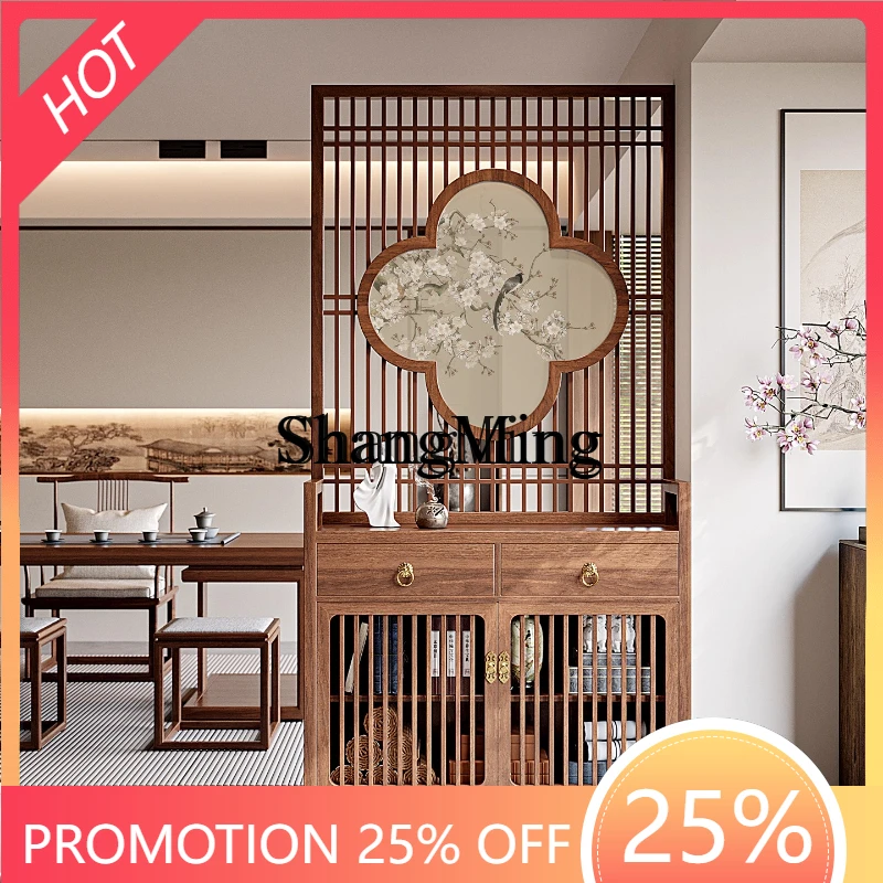 

ZYY new Chinese-style entrance cabinet door screen rack shielding grille living room wood partition cabinet