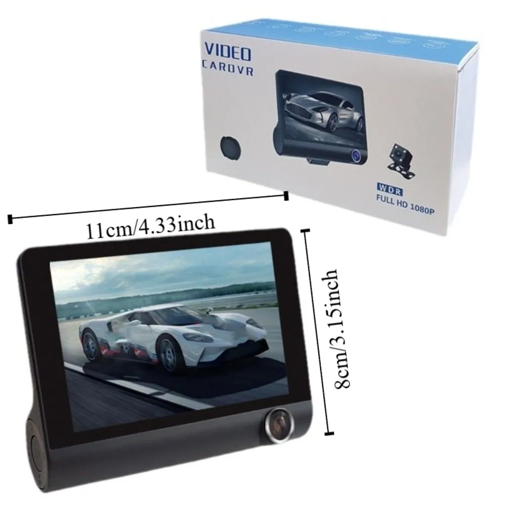 ثلاثة عدسات قيادة السيارة تاكوغراف أمامي خلفي داخل زاوية واسعة 24 ساعة مسجل وقوف السيارات في وقت واحد تسجيل للرؤية الليلية