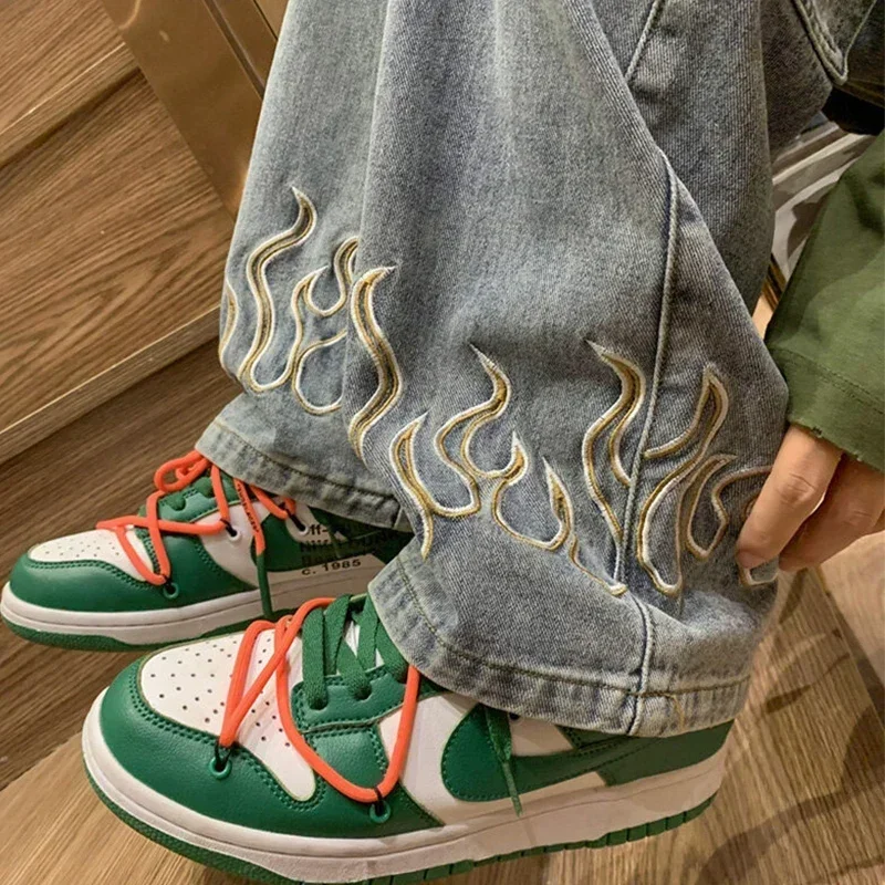 2024 New Embroidery Men\'s Jeans Neutral Wide Fashion Denim Trousers Baggy Straight Denim Youth Casual Hip Hop Pants
