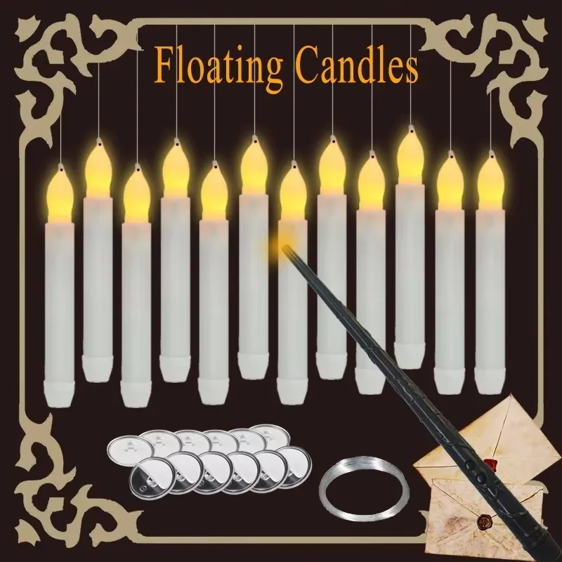 Floating LED Candles with Magic Wand Remote Control Flameless Remote Taper Electronic Candle Christmas Party Decor Candle Lights