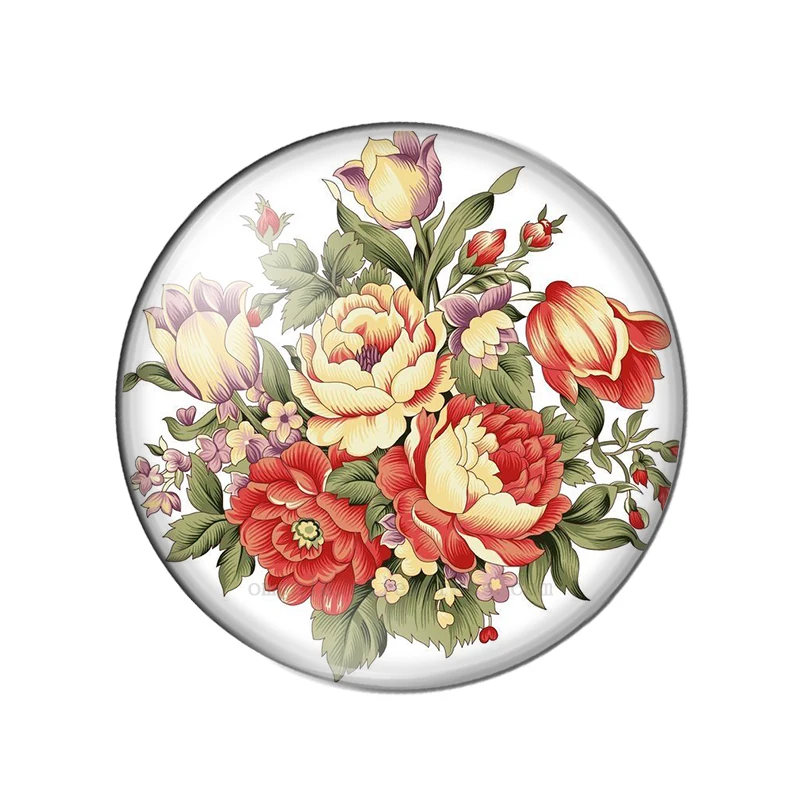 10pcs 12/14/16/mm Fashion Mixed Flower Rose Handmade Photo Glass Cabochons Pattern Domed Jewelry Making Accessories Supplies