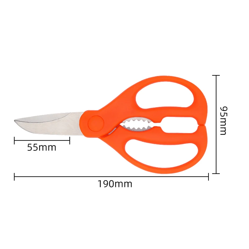 Tijeras afiladas de acero inoxidable para alimentos, hueso de pollo, verduras, hogar, negro, naranja, mango de PP, tijeras para barbacoa con Cascanueces