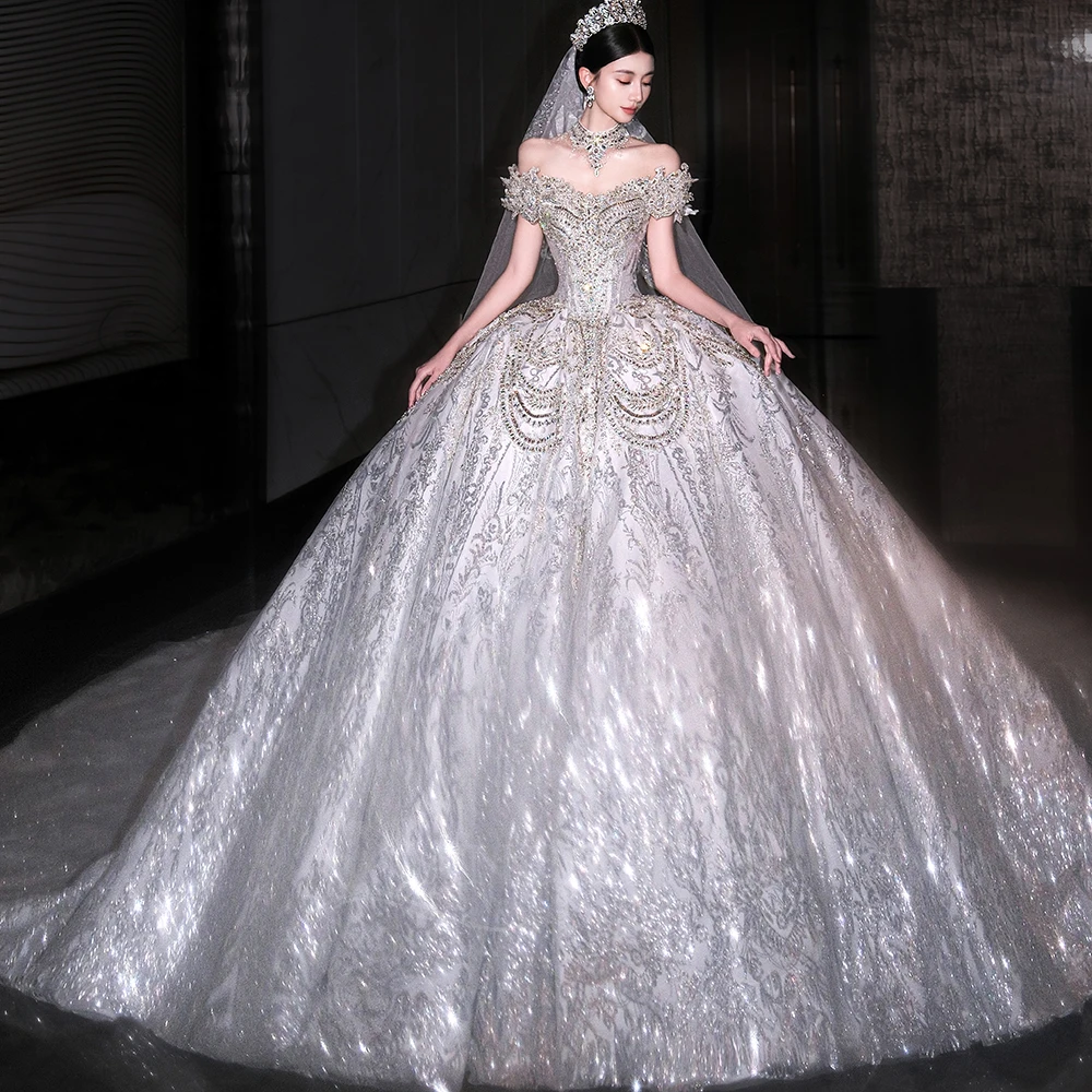 

Cap Sleeve Customized Luxury Princess Ball Gown Wedding Dress With Beads Pearls Lace Sweetheart Bridal Skirts Vestido de novia