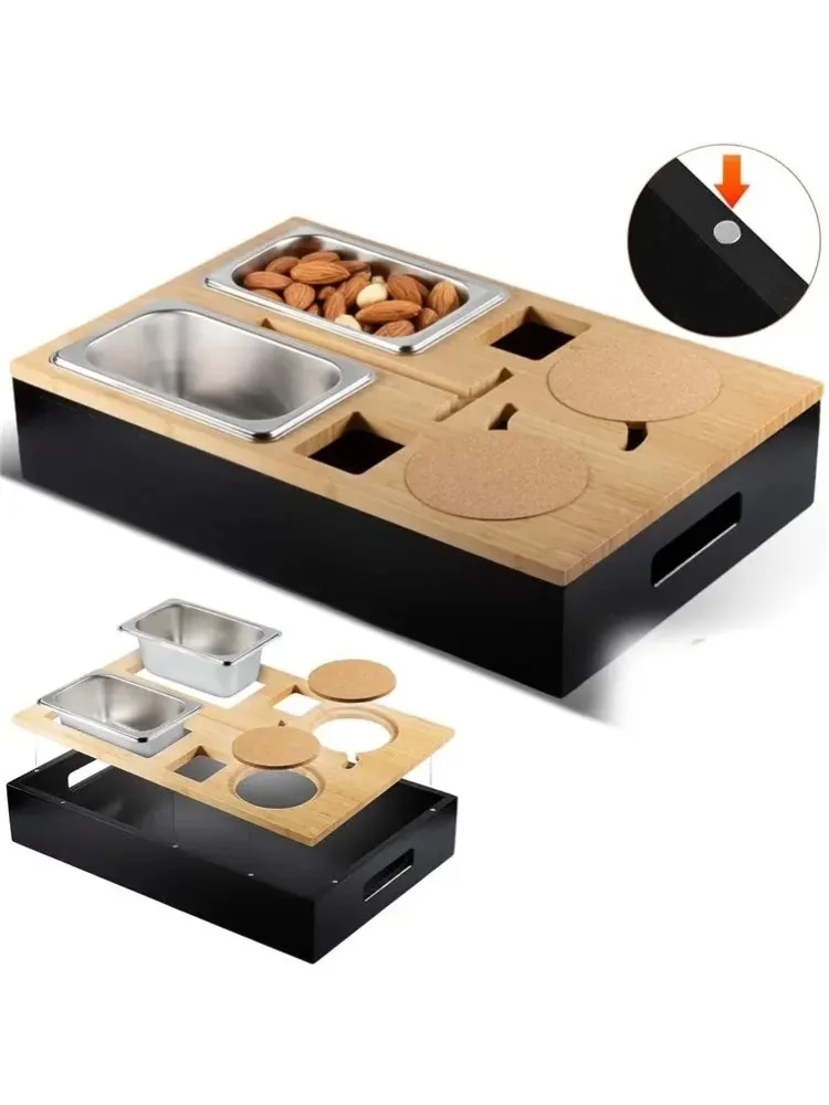 Couch-Caddy aus Bambus, Aufbewahrungsbox, Snack-Organizer für das Sofa mit Flaschenöffner, vielseitiges Bett-Snack-Tablett