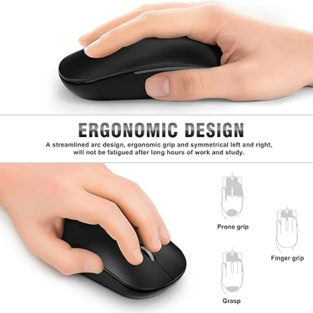 Wireless Mouse 2.4G Optical with USB Receiver and Type-C Adapter Ultra Silent Ergonomic for PC Laptop Desktop Chromebook Windows