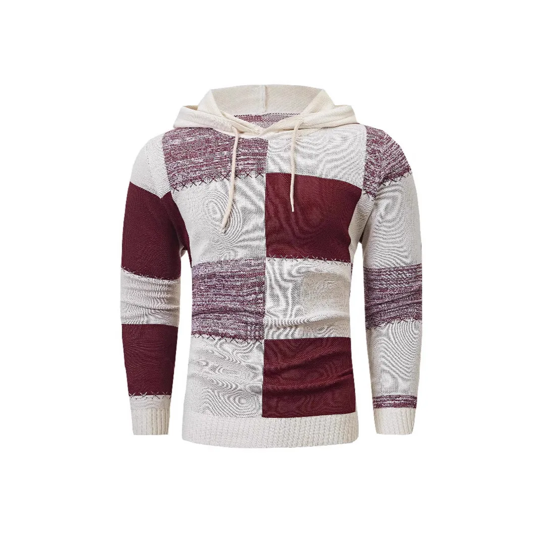 

Men's Pullover Long Sleeve Knitted Autumn and Winter Casual Printed Long Sleeve Hooded Sweater Top