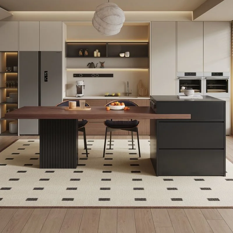 Tavolo Zhongdao integrato a scomparsa per uso domestico, con lastra di roccia piena, per riporre l'isola della cucina in stile antico