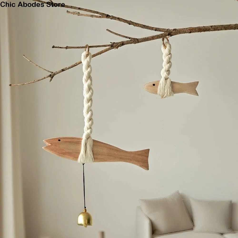 Campana de Puerta de Madera Hecha a Mano con Forma de Pez, Escultura de Pez de Madera Ligera Tallada a Mano, Decoración Rústica de Pared con Pez de la Suerte, Adorno para Habitación